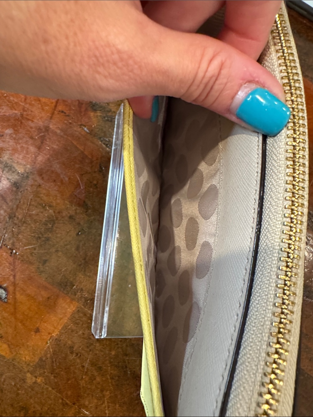 kate spade Neutral and Lemon Colorblock Zip Wallet with Gold Accent - Picture 4 of 13